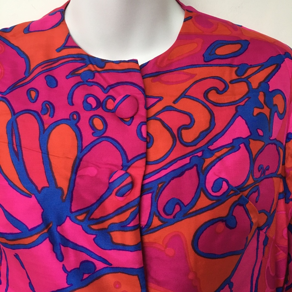Anthony Allan Dress Vintage 60's Bright Pink Orange Front Zipper Back Pleat - Picture 2 of 7